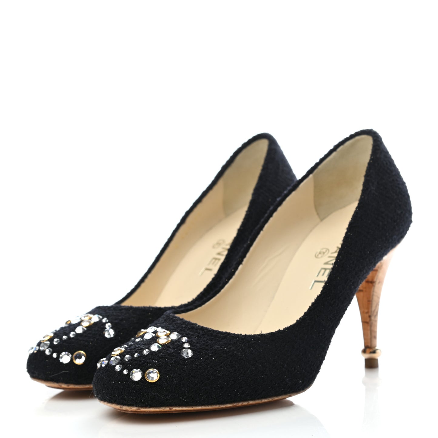 Tweed Crystal Cork CC Pumps 37.5 Black