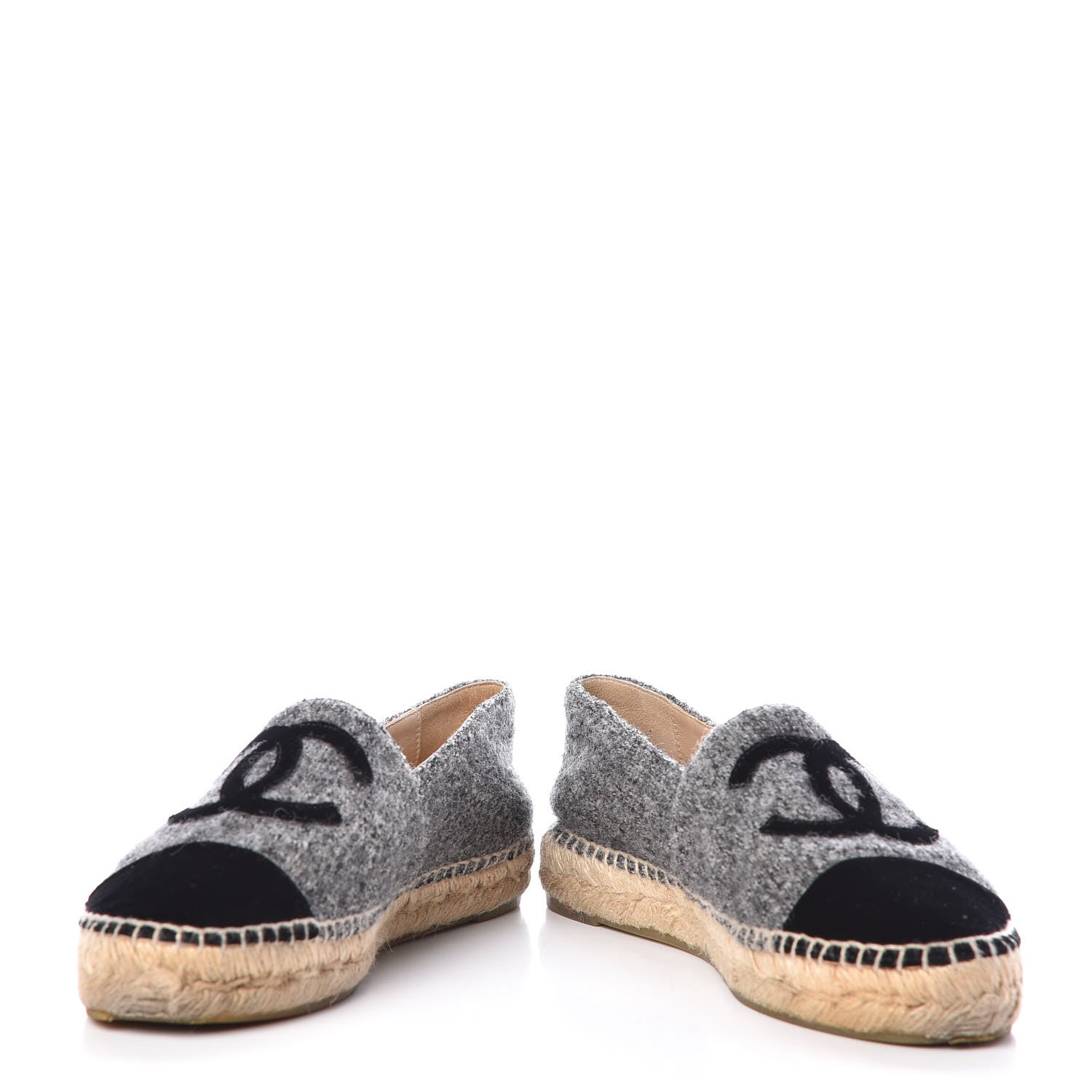 Chanel Tweed Velvet CC Espadrilles 37 Grey Black 5 of 15