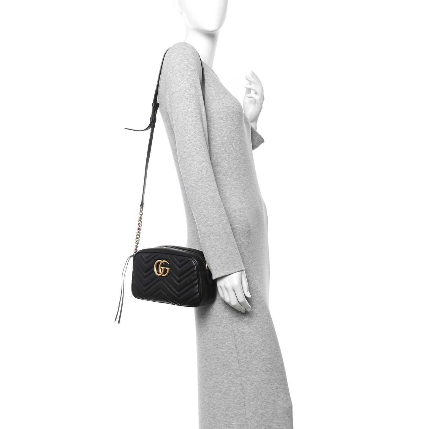 Calfskin Matelasse Small GG Marmont Chain Shoulder Bag Black