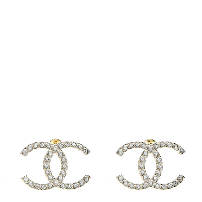 Chanel Crystal CC Large Stud Earrings Gold 1 of 5