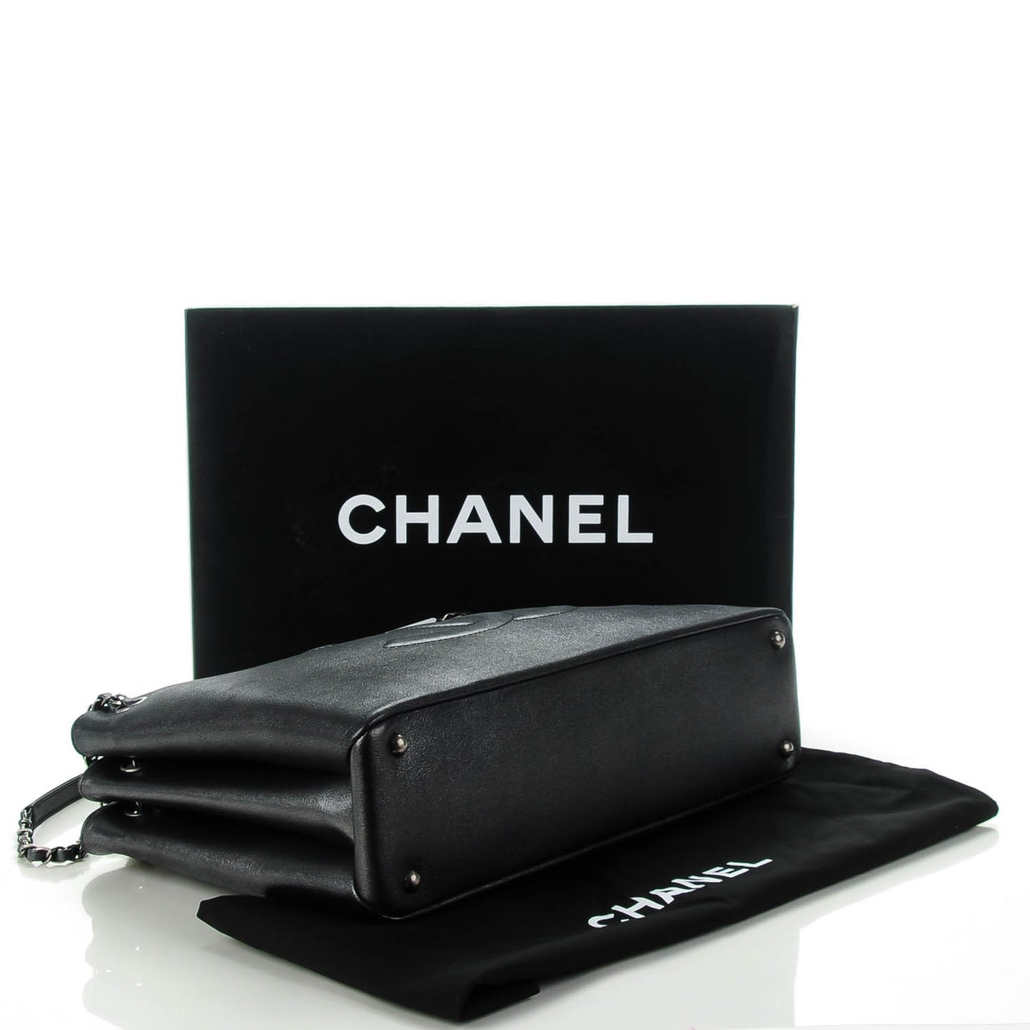 Iridescent Calfskin CC East West Shopping Tote Black