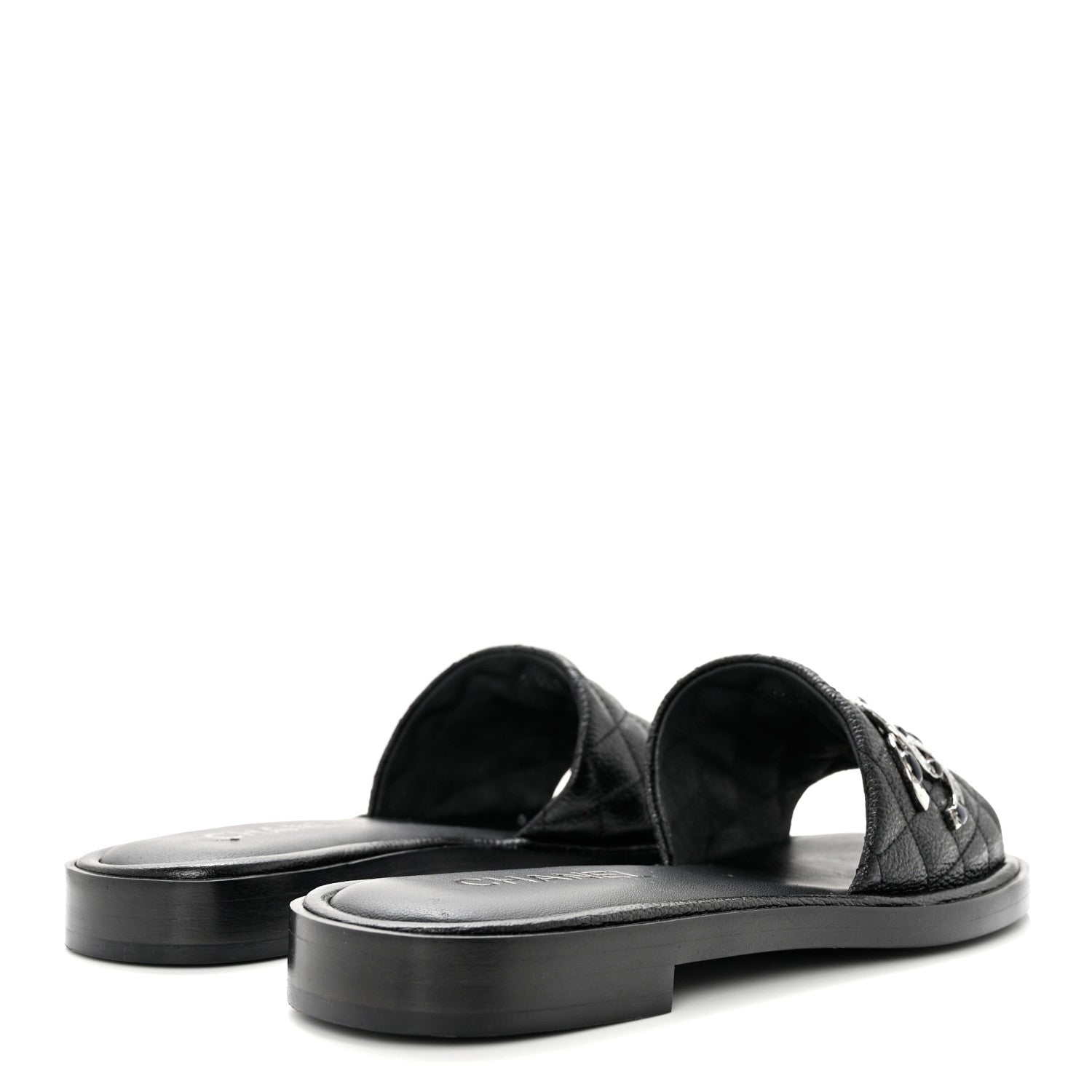 Chanel Shiny Goatskin Quilted CC Mules Sandals 38.5 Black 4 of 9