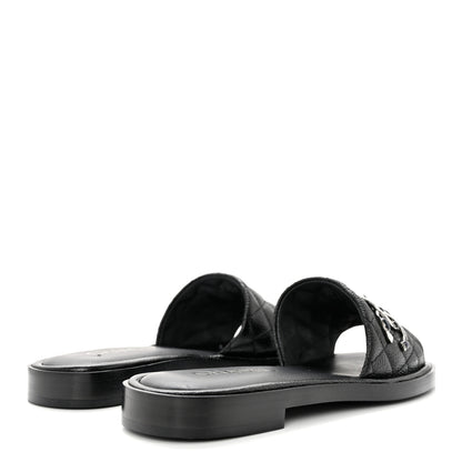 Chanel Shiny Goatskin Quilted CC Mules Sandals 38.5 Black 4 of 9