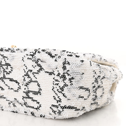Chanel Sequin Logo Medium Flap White Black 10 of 11
