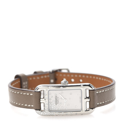 Hermes Stainless Steel Swift Diamond 17mm Nantucket Jete De Diamants Quartz Watch Etoupe 3 of 6