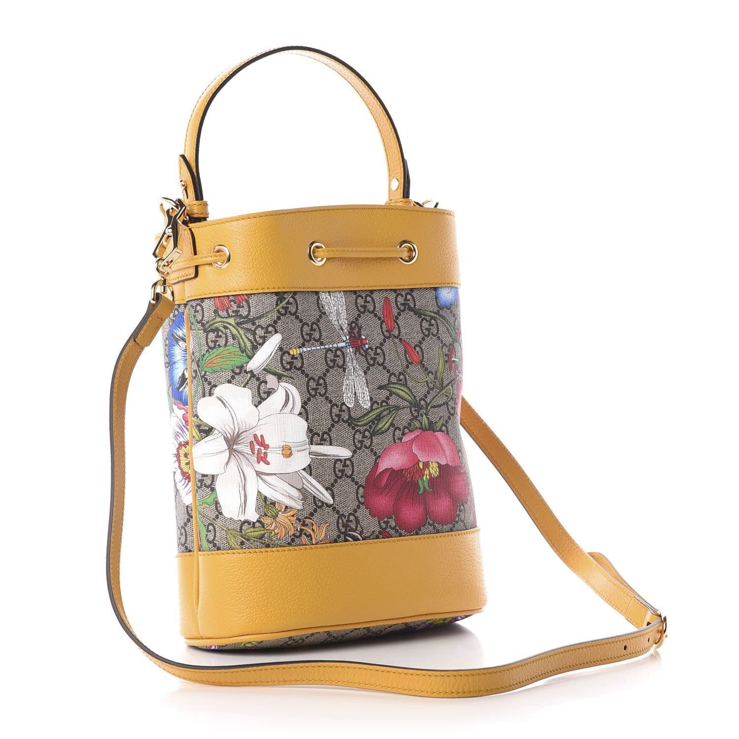 Gucci GG Supreme Monogram Flora Small Ophidia Bucket Bag Beige Multicolor Crop 3 of 11