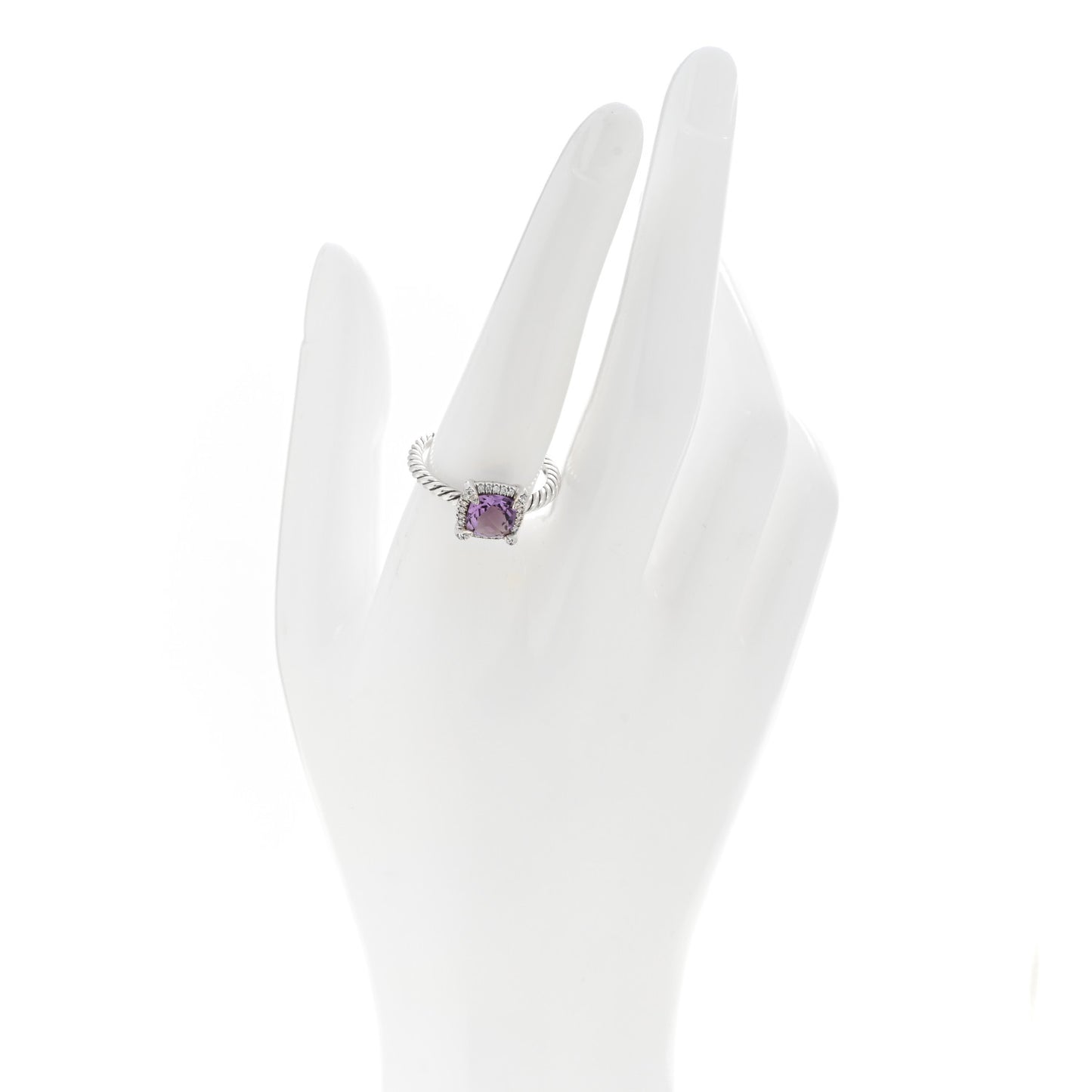 Sterling Silver Diamond Amethyst 7mm Chatelaine Pave Bezel Ring 57 8