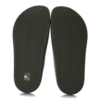 Balenciaga Rubber Logo Mens Pool Closed Slide Sandals 43 Kaki White 6 of 8
