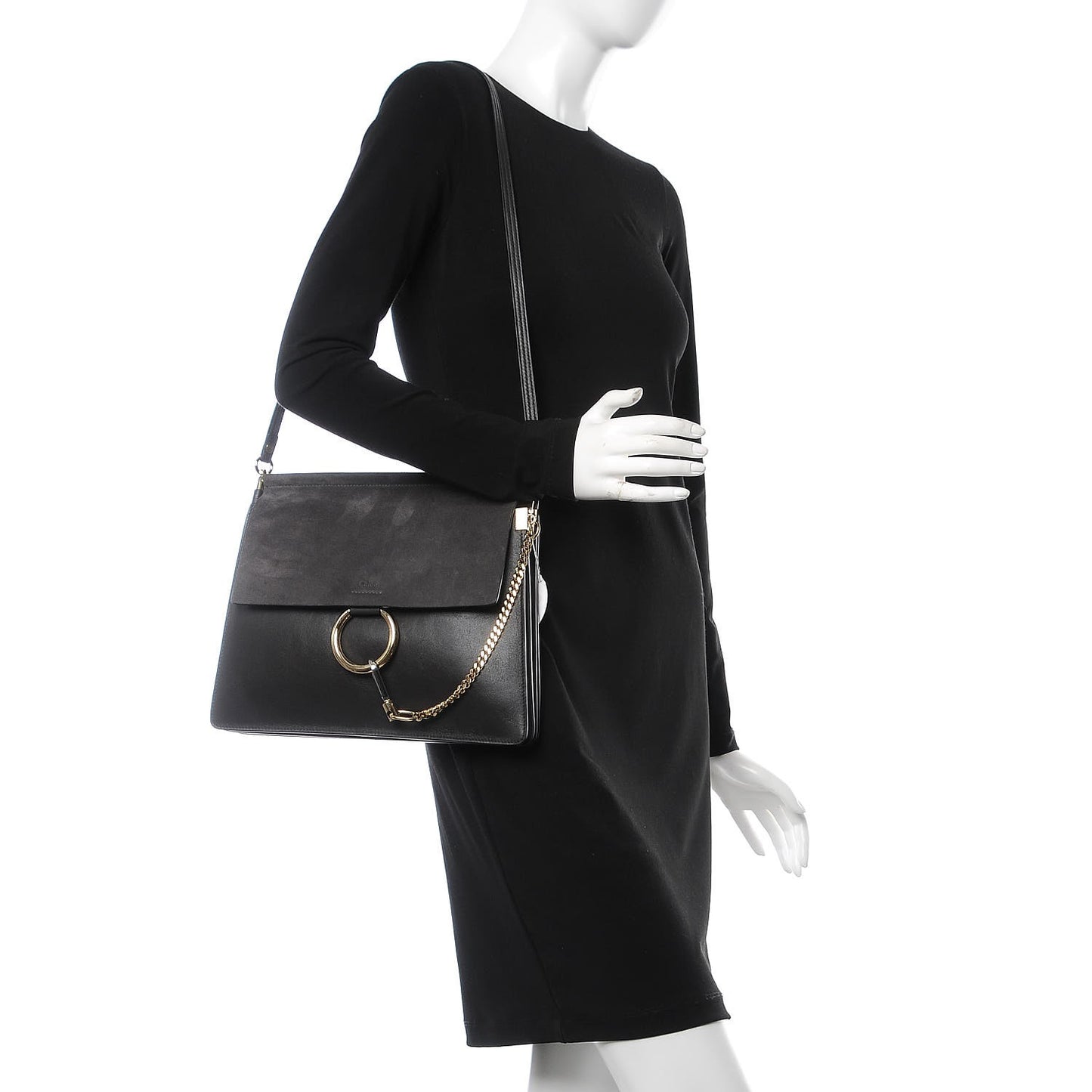 Calfskin Suede Medium Faye Shoulder Bag Carbon Grey
