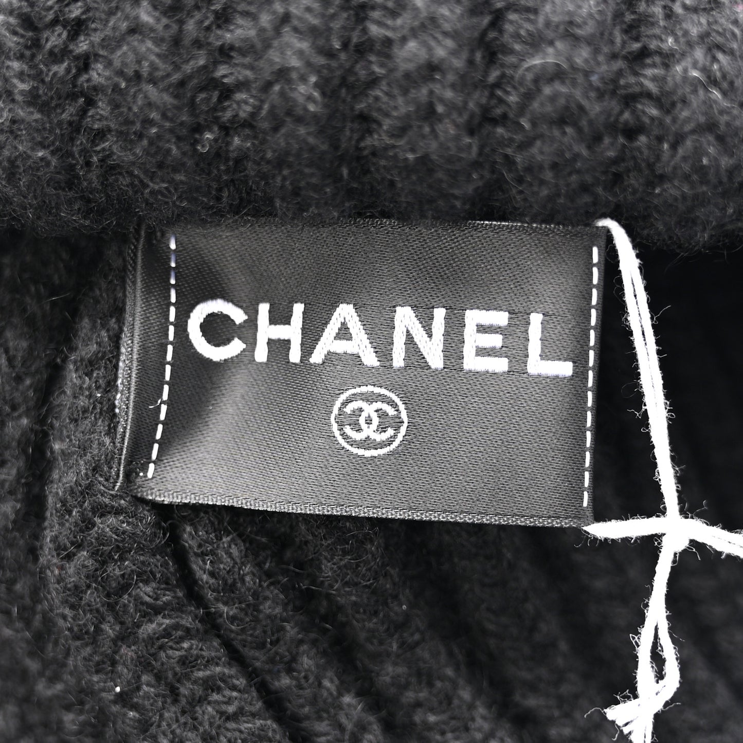 Cashmere Beaded Sequin Logo Beanie Hat Black