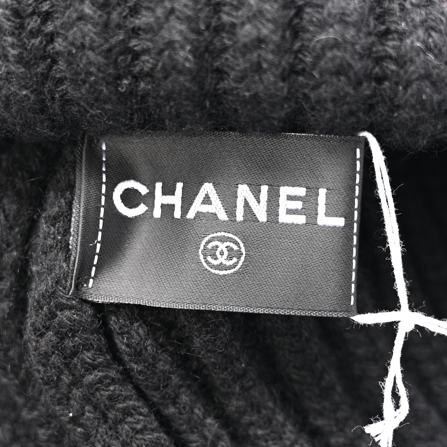 Chanel Cashmere Beaded Sequin Logo Beanie Hat Black 5 of 5