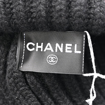 Chanel Cashmere Beaded Sequin Logo Beanie Hat Black 5 of 5