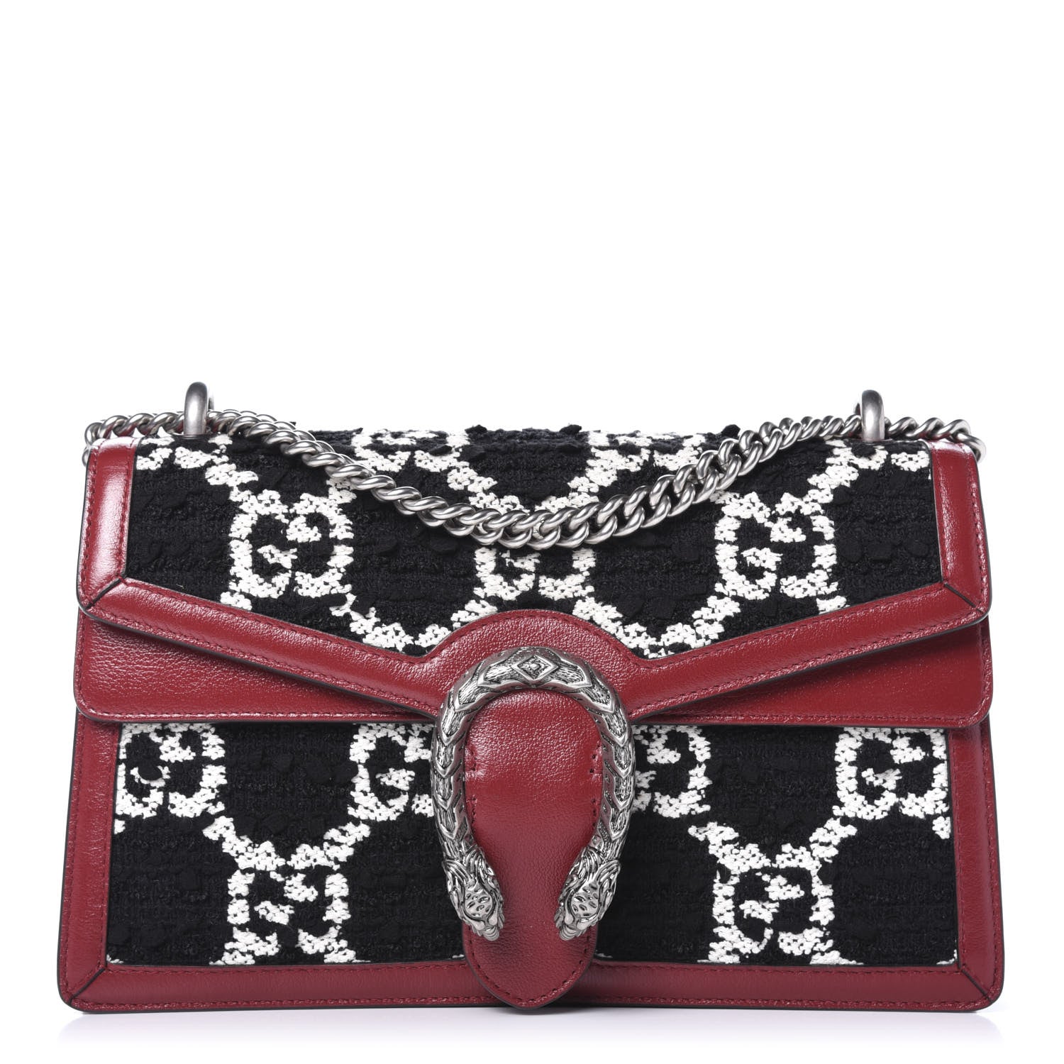Gucci Tweed GG Monogram Small Dionysus Shoulder Bag Black White Romantic Cherry 1 of 9