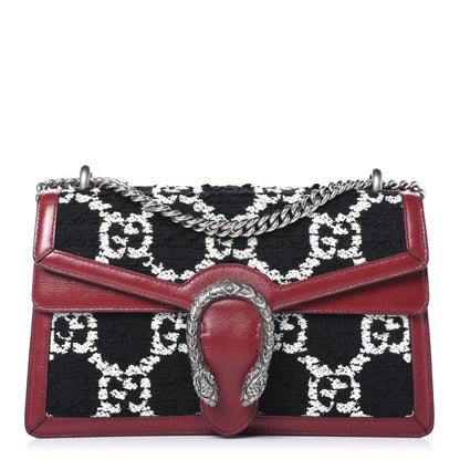 Gucci Tweed GG Monogram Small Dionysus Shoulder Bag Black White Romantic Cherry 1 of 9