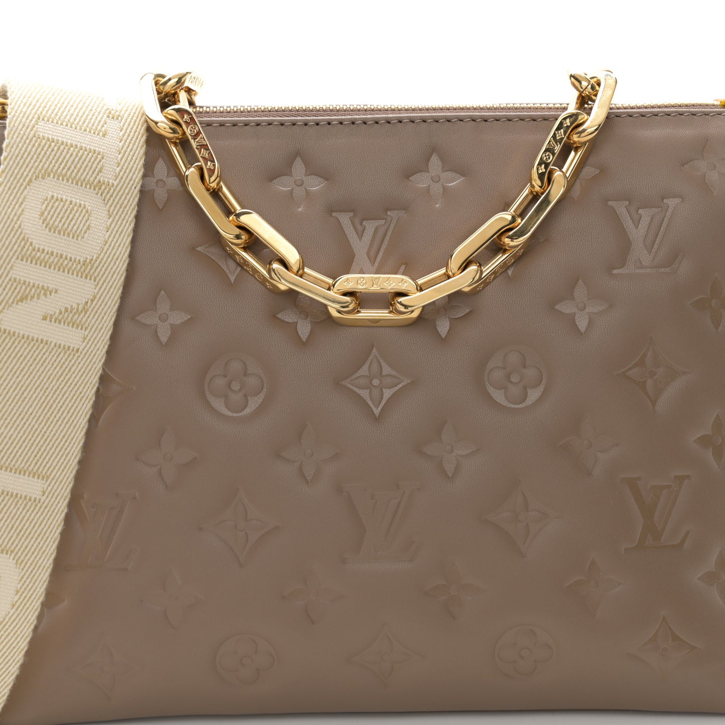 Lambskin Embossed Monogram Coussin PM Taupe