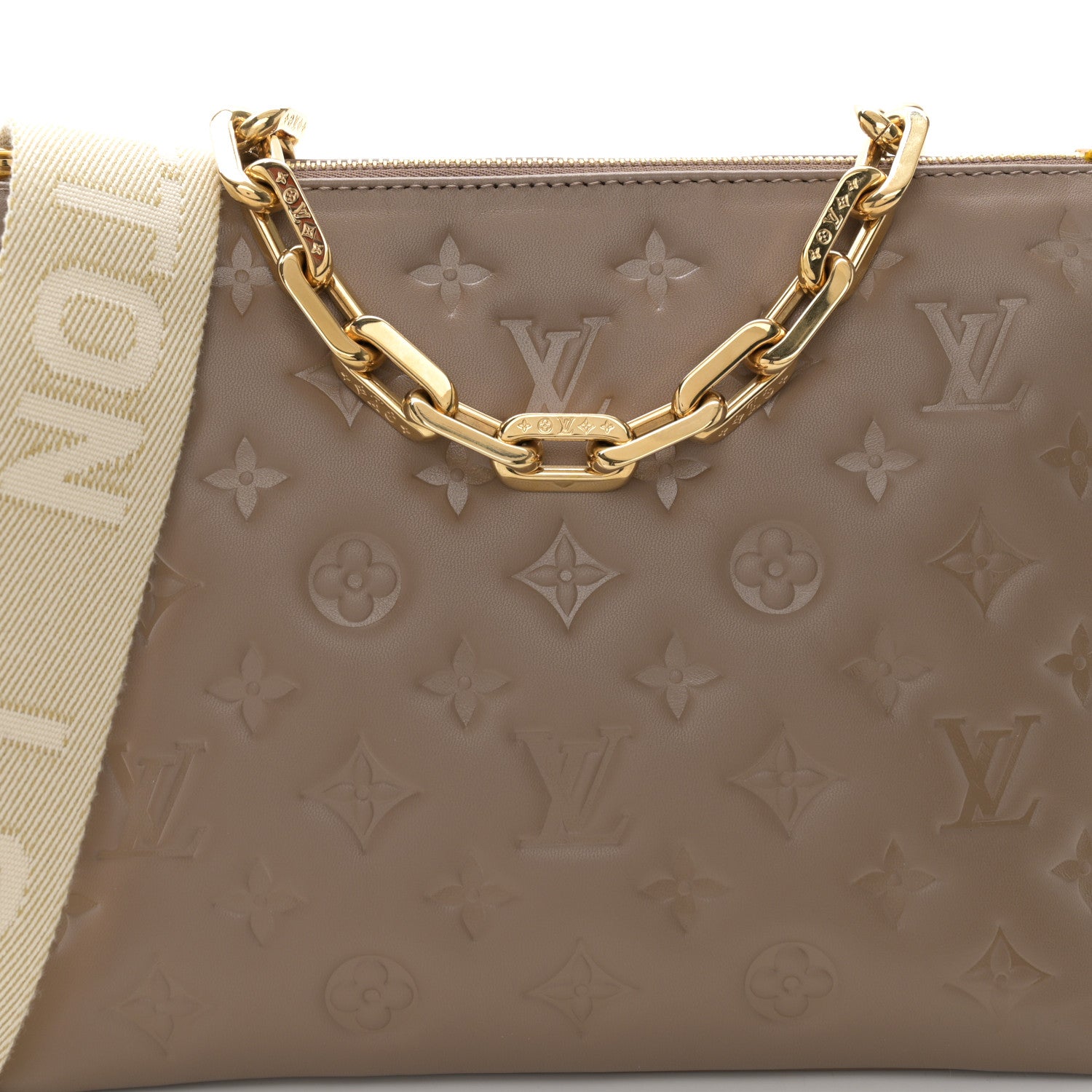 Louis Vuitton Lambskin Embossed Monogram Coussin PM Taupe 8 of 10