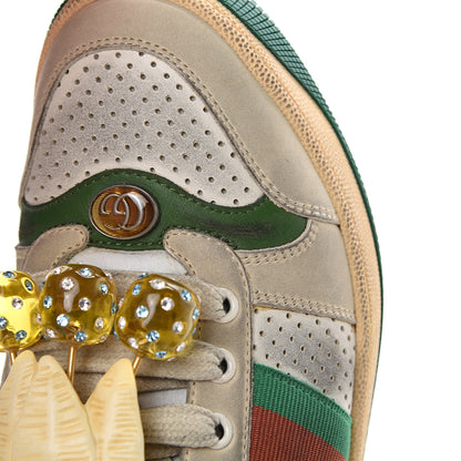 Gucci Nubuck Web Cherries Womens Screener Sneakers 37 Dusty Milk White Vintage Green 10 of 13