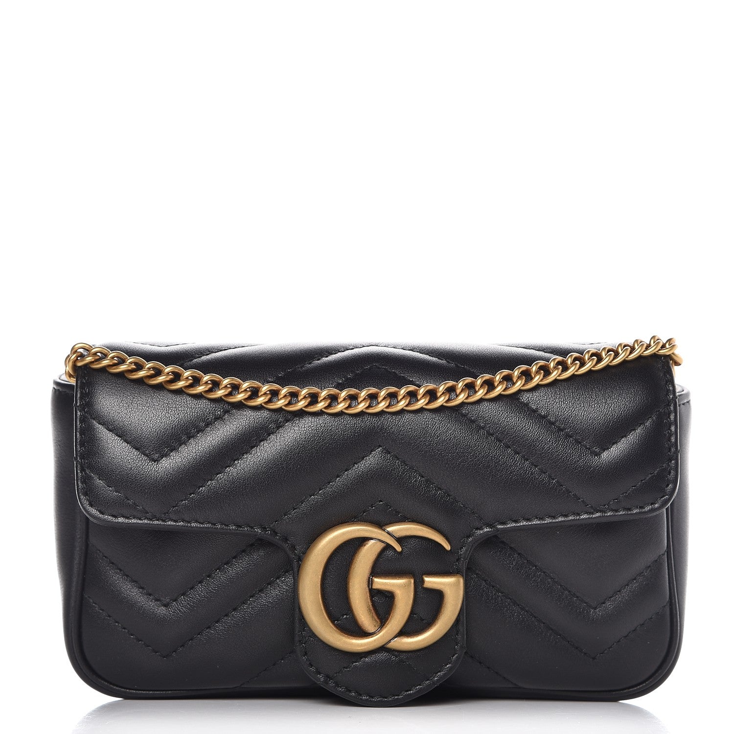 Gucci Calfskin Matelasse Super Mini GG Marmont Shoulder Bag Black 1 of 15
