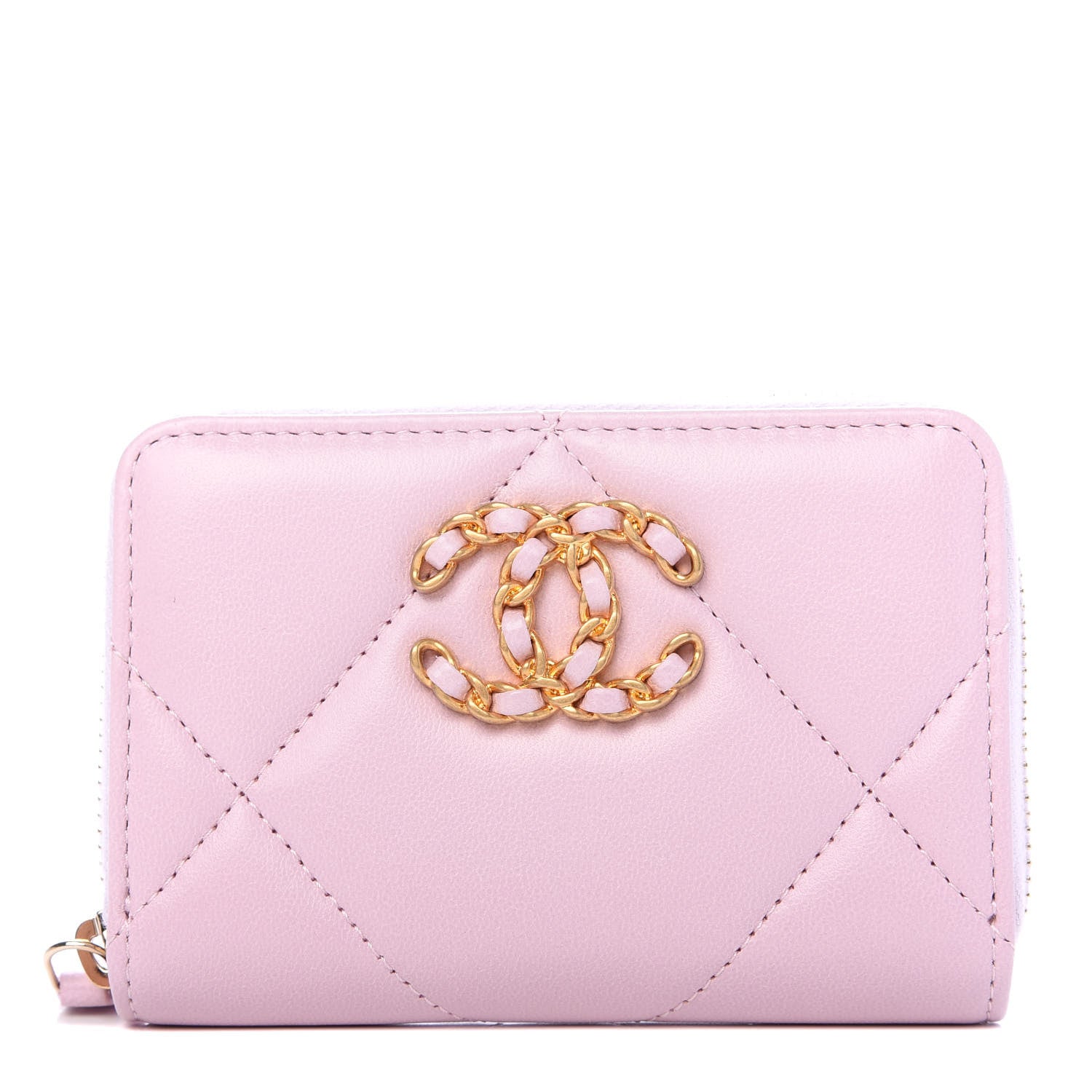 Chanel Lambskin Quilted Chanel 19 Zip Around Coin Purse Wallet Light Pink 1 of 8