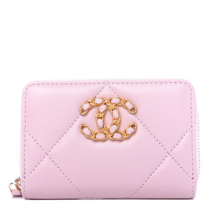 Chanel Lambskin Quilted Chanel 19 Zip Around Coin Purse Wallet Light Pink 1 of 8