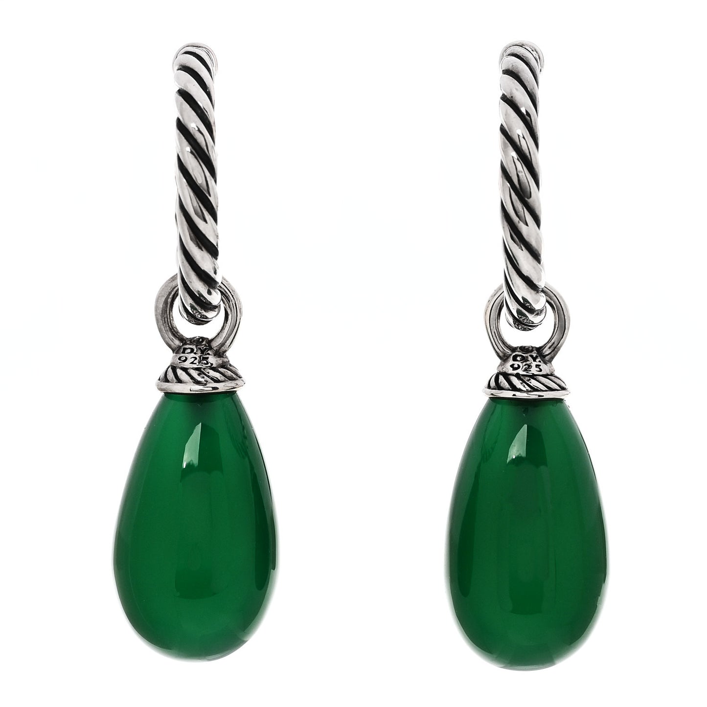 Sterling Silver Green Onyx Hoop Drop Earrings