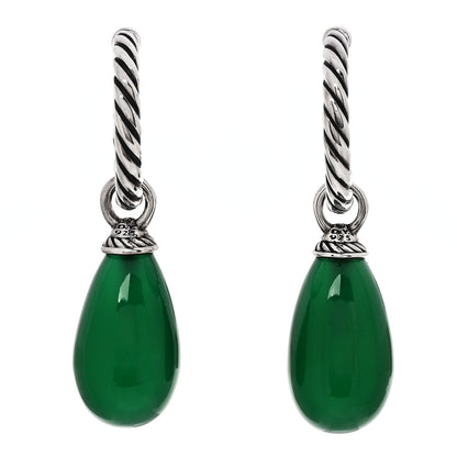David Yurman Sterling Silver Green Onyx Hoop Drop Earrings 1 of 5