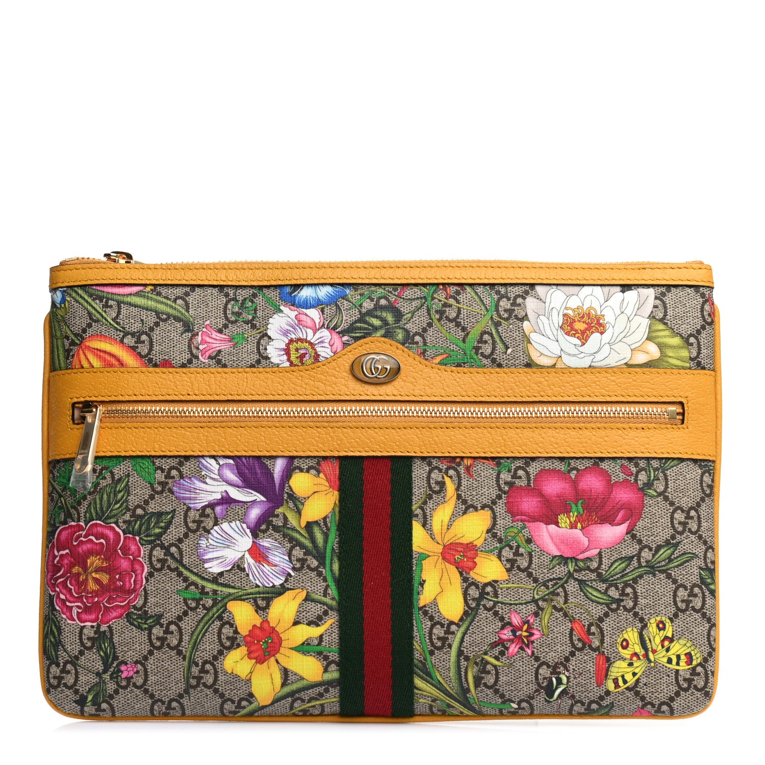 Gucci GG Supreme Monogram Flora Large Ophidia Pouch Clutch Beige Multicolor Crop 1 of 7