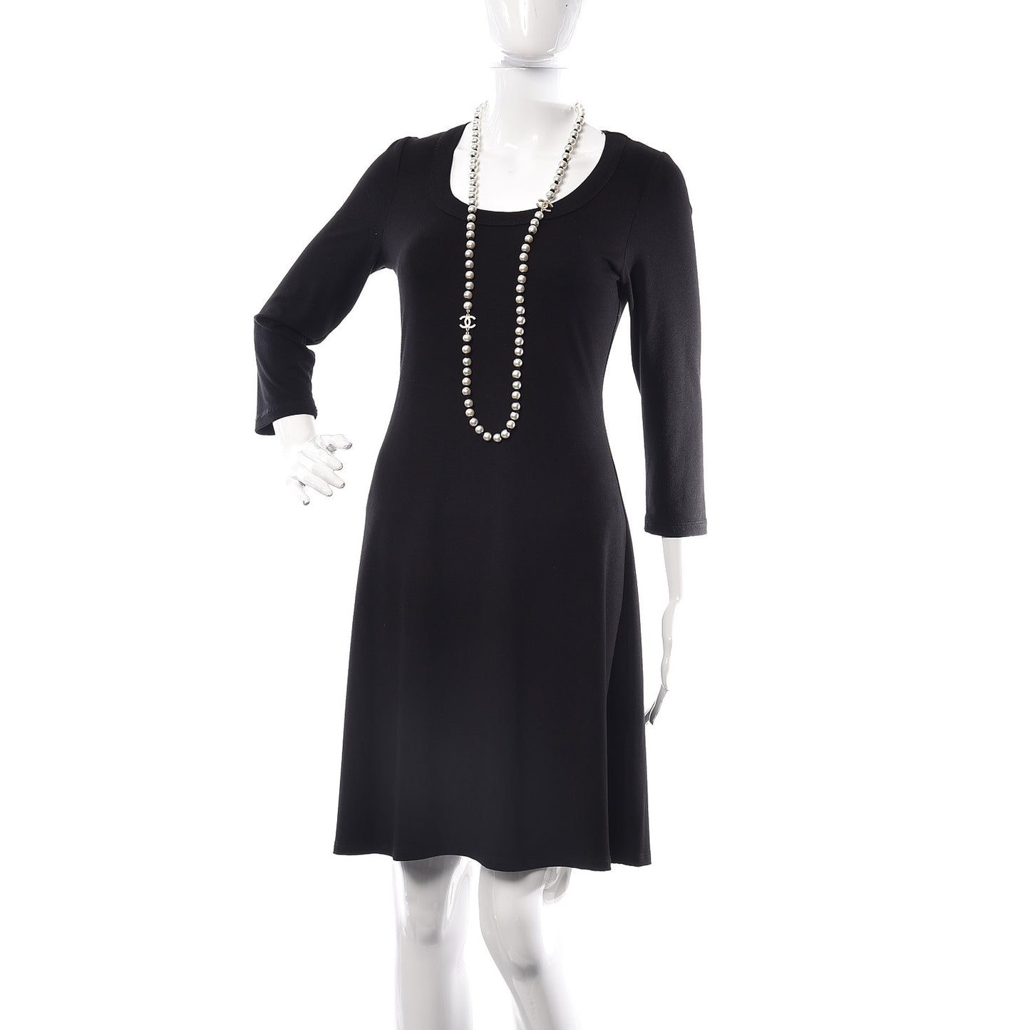 Pearl CC Long Necklace Gold Pearly White Black