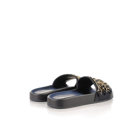 Chanel Lambskin Canvas Chain Flat Sandals 39 Marine 4 of 8