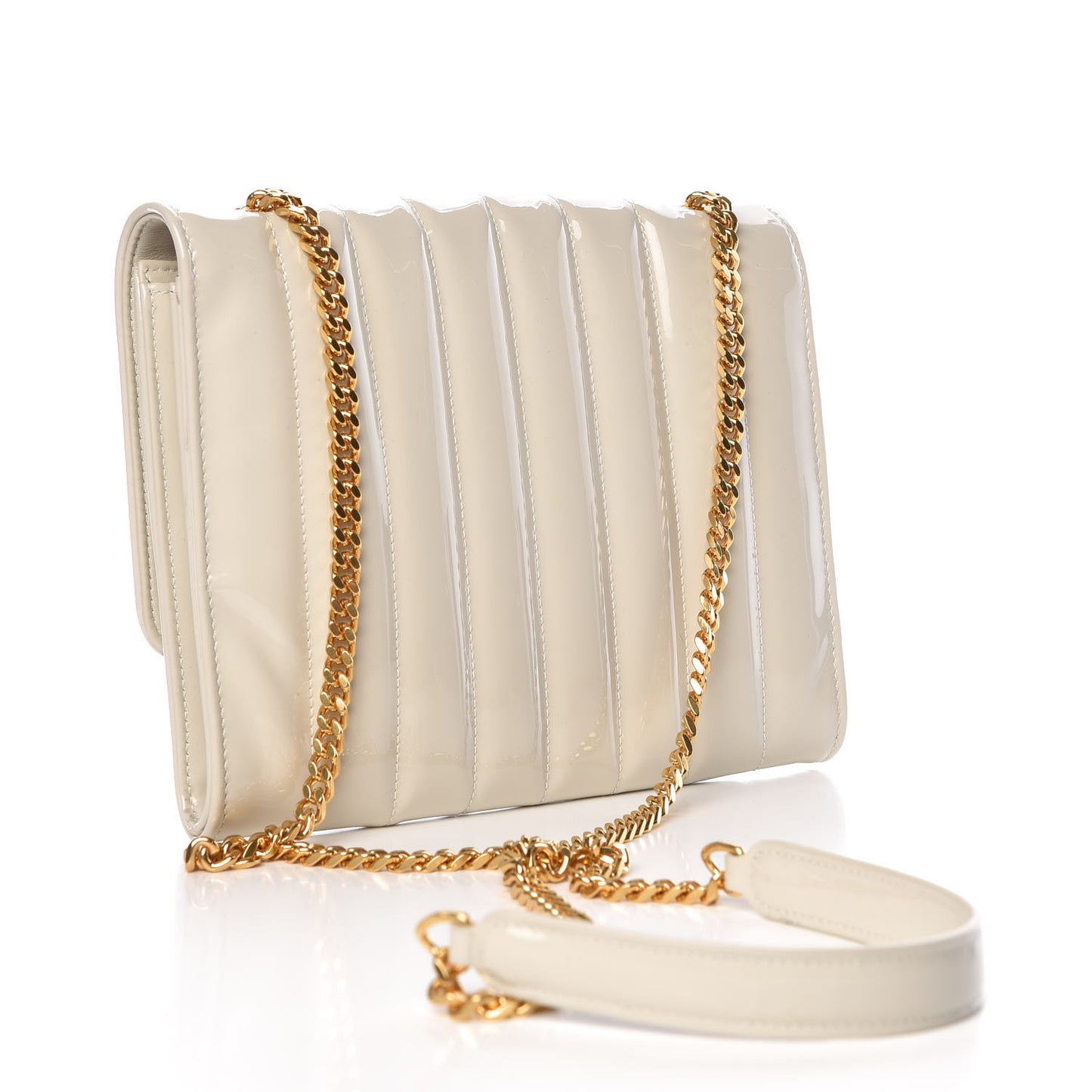 Patent Calfskin Matelasse Monogram Vicky Chain Wallet Off White