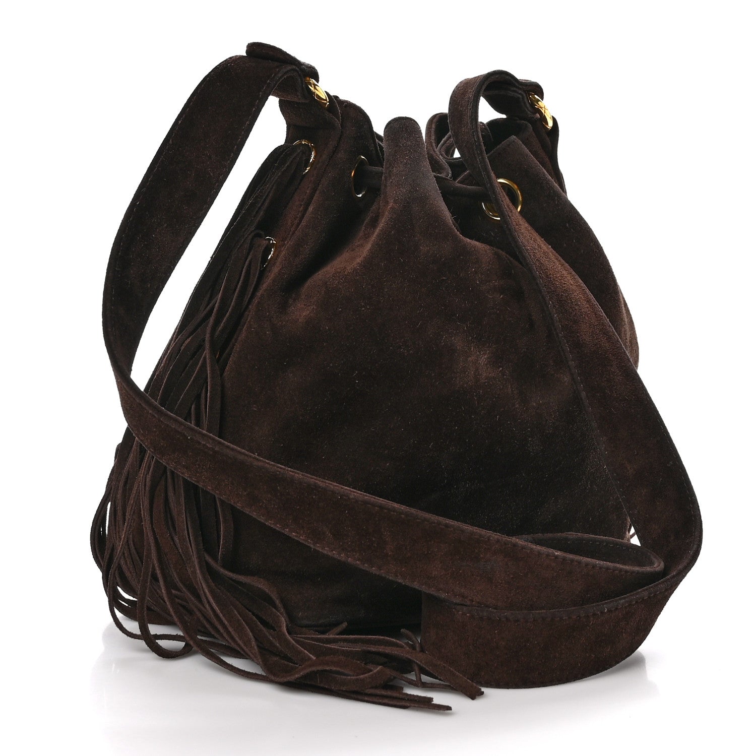 Chanel Suede Drawstring Tassel Bucket Bag Brown 4 of 14