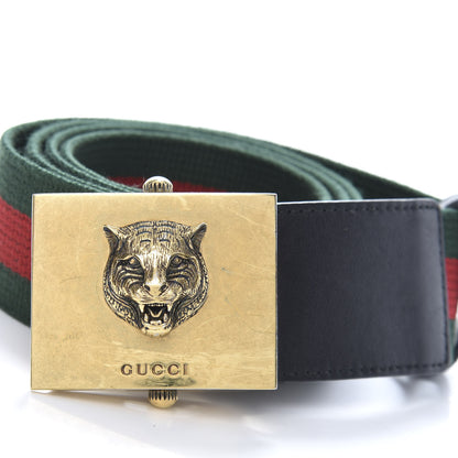 Gucci Feline Buckle Web Belt 90 36 Green Red 3 of 4