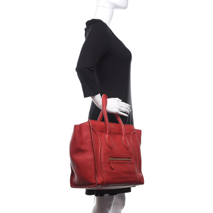 Celine Drummed Calfskin Mini Luggage Red 2 of 11