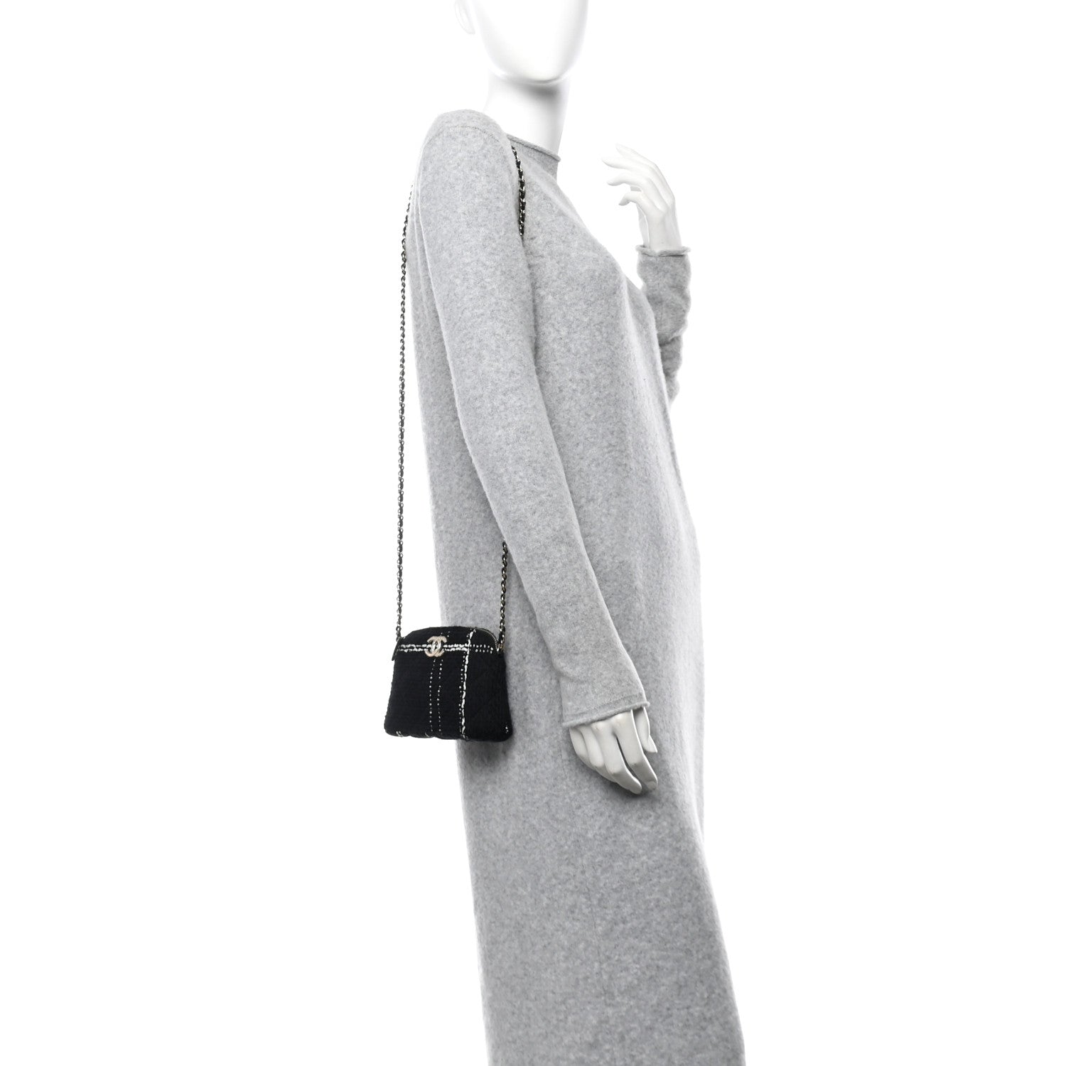 Chanel Tweed Quilted Mini Clutch With Chain Black White 2 of 10