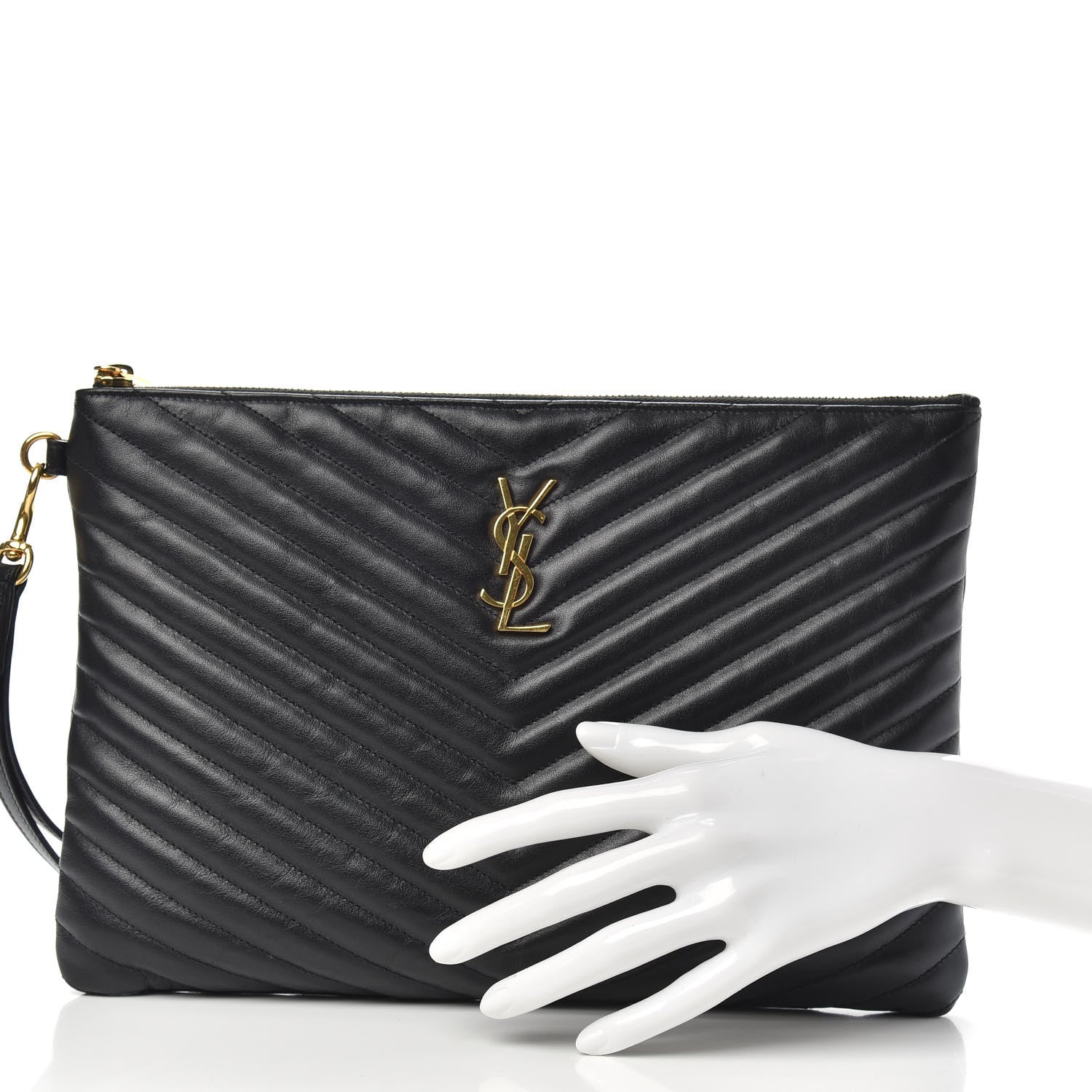 Saint Laurent Calfskin Matelasse Monogram Cassandre Tablet Pouch Black 2 of 9