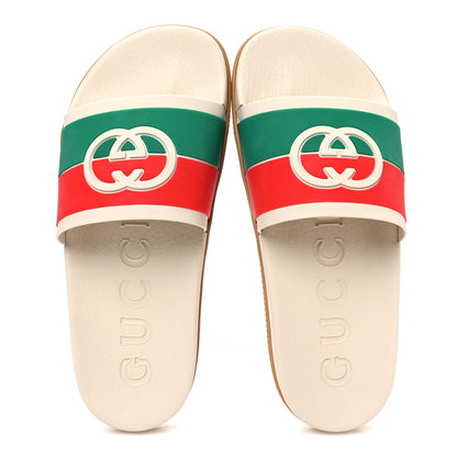 Gucci Rubber Web Womens Interlocking G Slide Sandals 39 Mystic White Green Red 2 of 10