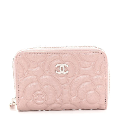 Chanel Goatskin Camellia Embossed Zip Coin Purse Light Pink 1 of 7