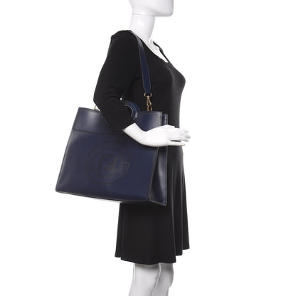 Fendi Vitello Liberty Plexiglass Stamp Patch Perforated Medium Runaway Shopper Tote Blueberry 2 of 12