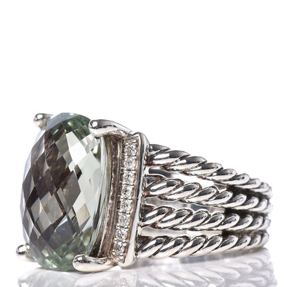 David Yurman Sterling Silver Diamond Prasiolite 16mm Wheaton Ring 54 6.75 3 of 6