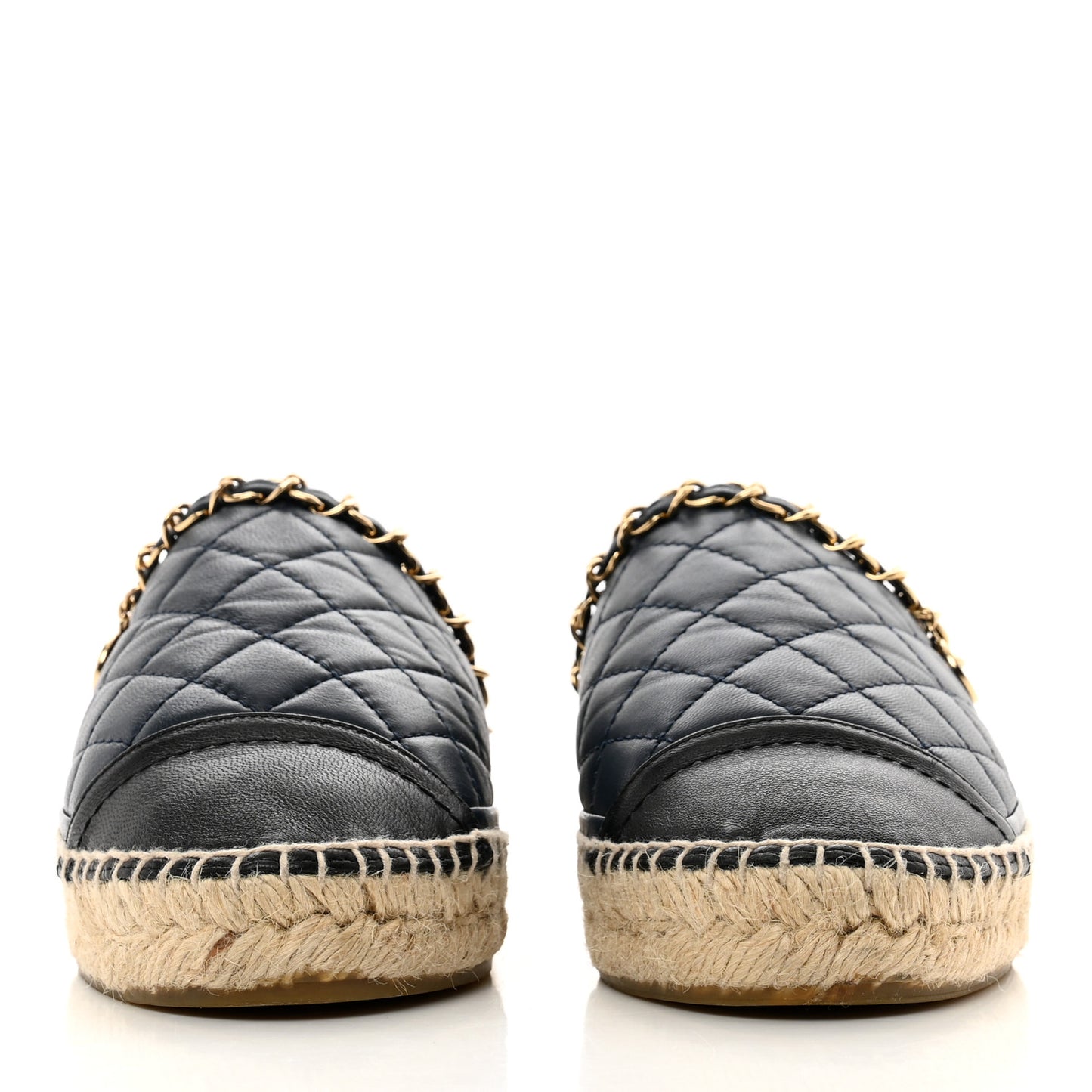 Lambskin Quilted CC Chain Espadrille Mules 36 Black Navy