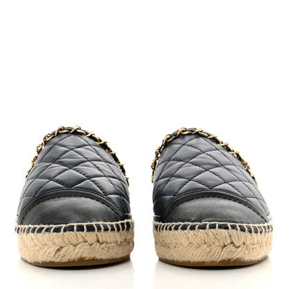 Chanel Lambskin Quilted CC Chain Espadrille Mules 36 Black Navy 2 of 9