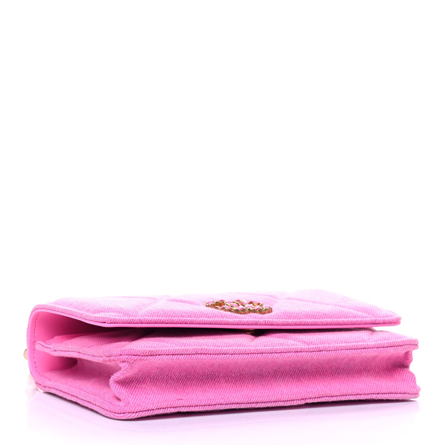 Denim Quilted Chanel 19 Wallet On Chain WOC Neon Pink