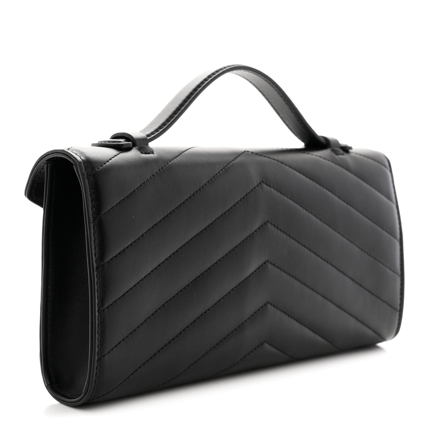 Chanel Lambskin Chevron Quilted Top Handle Envelope Clutch Black 3 of 11