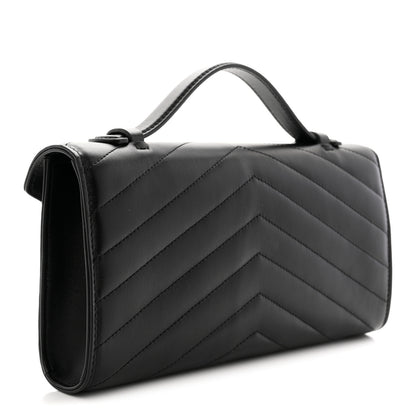 Chanel Lambskin Chevron Quilted Top Handle Envelope Clutch Black 3 of 11