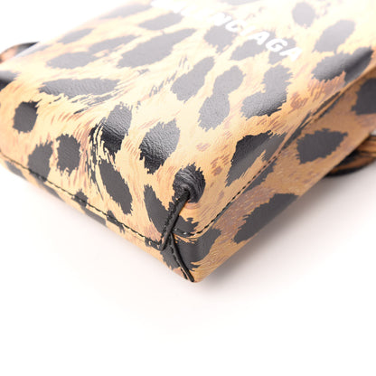 Balenciaga Smooth Calfskin Leopard Print Logo Shopping Phone Holder Bag Beige Black 9 of 9