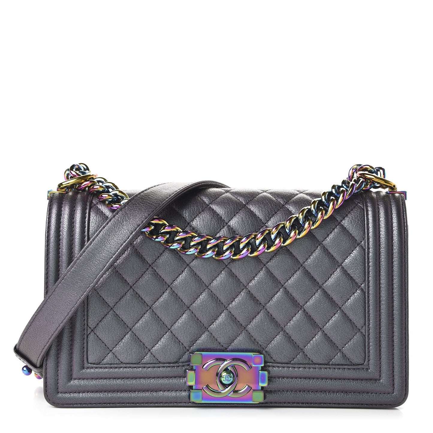 Iridescent Goatskin Quilted Medium Boy Flap Purple