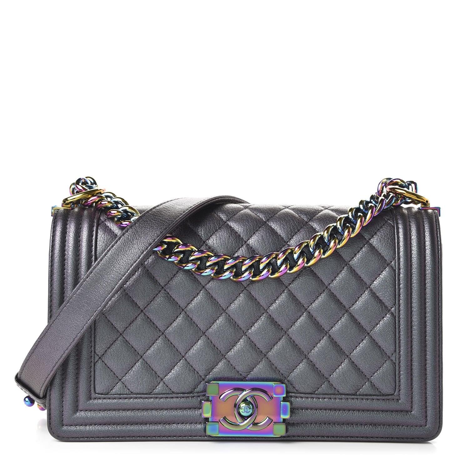 Chanel Iridescent Goatskin Quilted Medium Boy Flap Purple 1 of 11