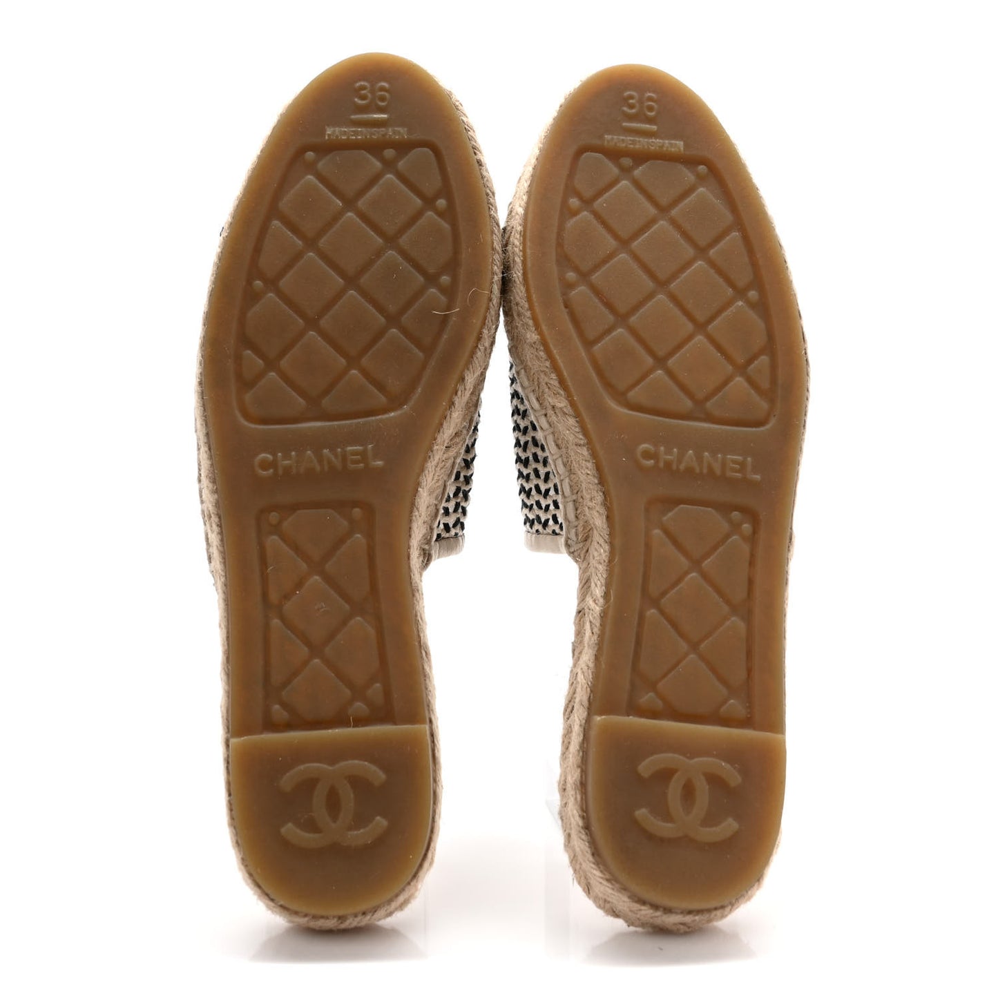 Mesh Grosgrain CC Espadrilles Mule 36 Beige Black