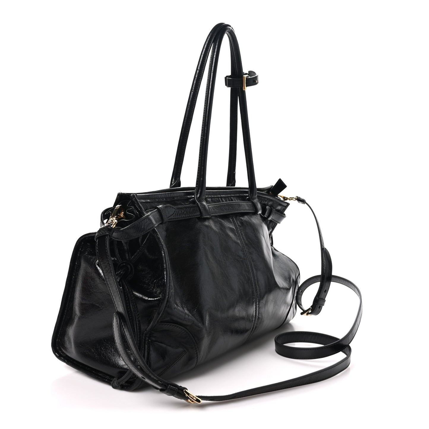Glossy Calfskin Triangle Large Bonnie Shoulder Bag Black