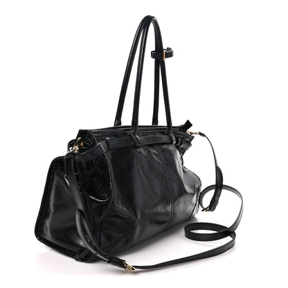 Prada Glossy Calfskin Triangle Large Bonnie Shoulder Bag Black 3 of 9